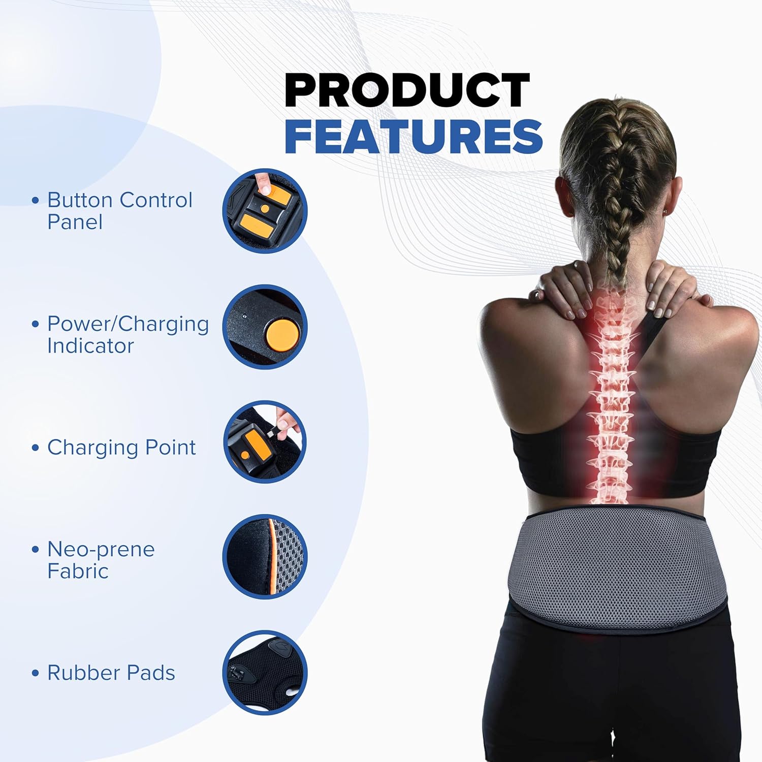 COMPANIO TENS Back Pulse Back Massager Machine Belt for Lower Back Pain Relief, Targets Deep Tissue,Pain due to Sciatica & Arthritis , Muscle Strains & Spinal Recovery , Reduces Discomfort, Enhances Stability & Aids in Injury Recovery | Orthopaedic LS Belt | - Image 3